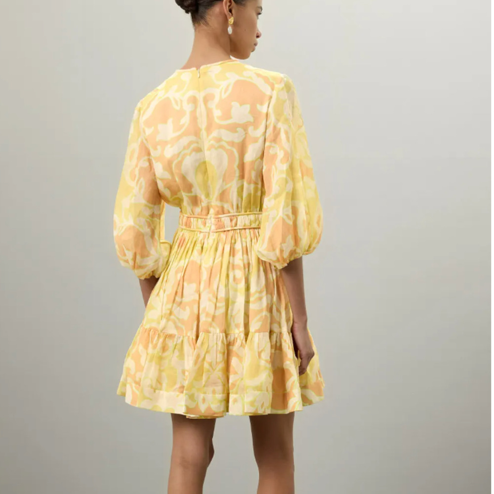 Alexis Yellow Boho Mini Dress XS Party Vacation Designer Cottagecore Cotton $600 - Picture 3 of 13